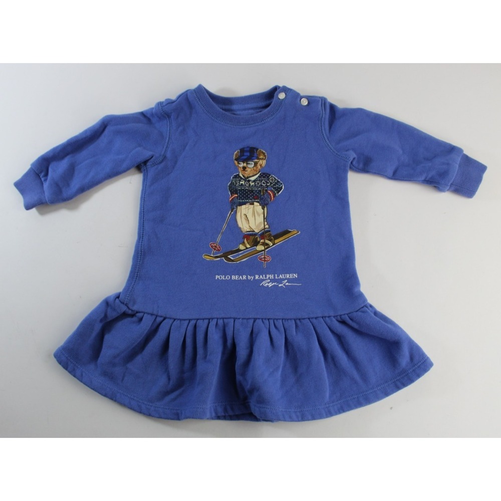 Polo Ralph Lauren Baby Girls Blue Polo Bear Shirt Dress Size 9M